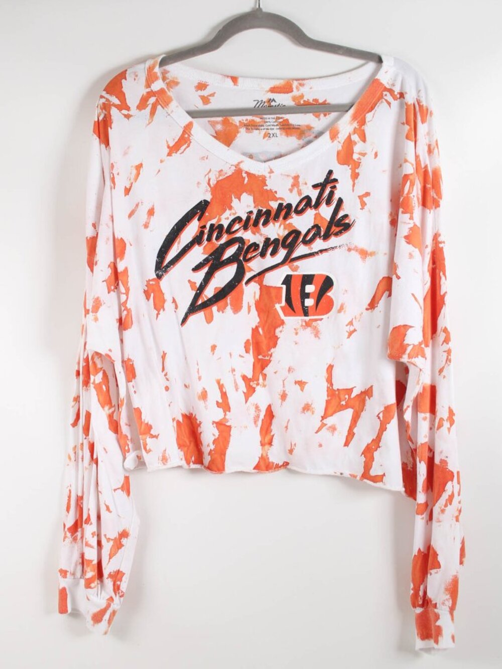 Majestic Threads Joe Burrow Bengals 2XL Distressed Crop Long Sleeve